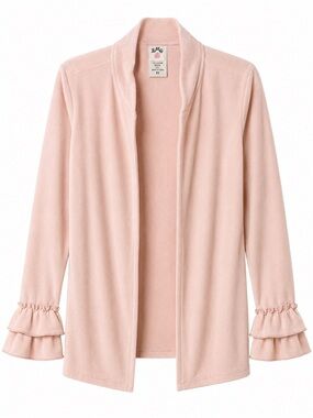 BMG Girls Soft Petal Pink Faux Suede Ruffle Sleeve Jacket Size 8Y